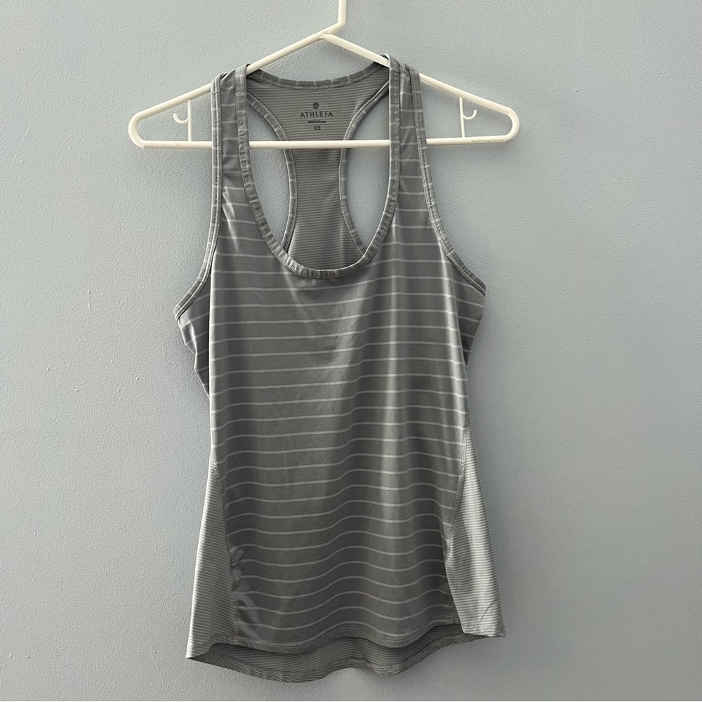 Athleta Shirt Womens Extra Small Gray Stripes Racerback Tank Top Running Outdoor